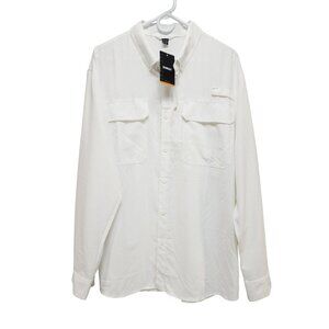 Mens White Long-Sleeve Button-Up Shirt Chest Pockets Tacvasen SZ XL Lightweight